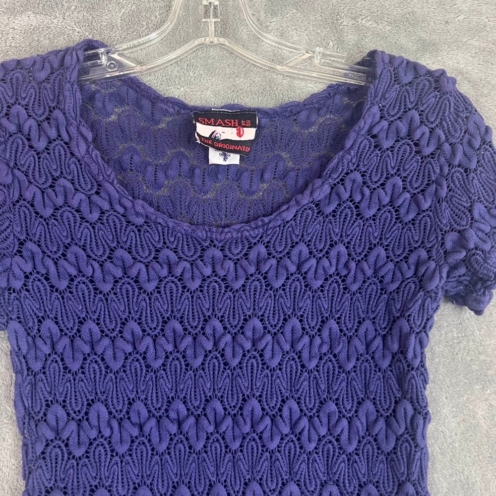 Vintage Baby Tee Womens S Crochet Knit Bubble Knit Y2KGrunge Whimsigoth - Picture 2 of 8